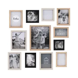 The Home Deco Factory Deco Factory HD4228 Fotolijst, 12 Foto's, Herinneringen, Hout, Mdf, Beige/crème/zwart, 22, 5 X 2 X 27, 5 Cm