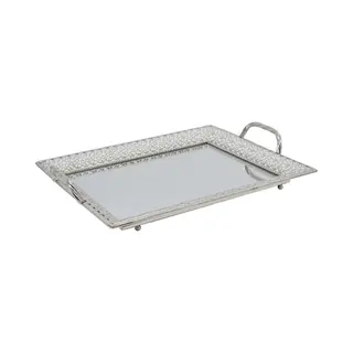 Home Deco Factory Dienblad Mirror - Sierlijk Metaal - Rechthoek - 42x32 Cm - Zilver - Kaarsen Onderbord/serveerschaal