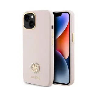 Guess 4G Silicone Metal Logo Back Case - Geschikt Voor Apple IPhone 15 (6.1") - Roze