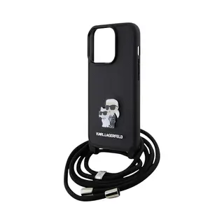 Karl Lagerfeld KLHCP15LSAKCPSK IPhone 15 Pro 6.1" Hardcase Czarny/black Crossbody Saffiano Metal Pin (Apple IPhone 15 Pro), Smartphone Hülle, Schwarz