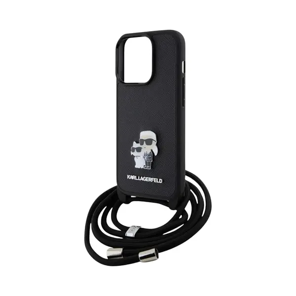 Karl Lagerfeld KLHCP15LSAKCPSK IPhone 15 Pro 6.1" Hardcase Czarny/black Crossbody Saffiano Metal Pin (Apple IPhone 15 Pro), Smartphone Hülle, Schwarz thumbnail