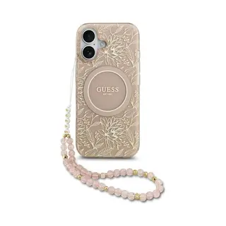 Guess Case Magsafe Iml Case Flowers Electroplated Allover With Beads Strap For IPhone 17 Pink (Apple IPhone 17), Smartphone Hülle, Pink