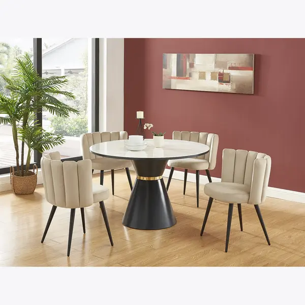 Vente-unique Stuhl 2er-Set - Samt & Schwarzes Metall - Beige - Pranila Von Pascal Morabito thumbnail