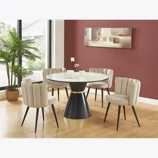 Vente-unique Stuhl 6er-Set - Samt & Schwarzes Metall - Beige - Pranila Von Pascal Morabito