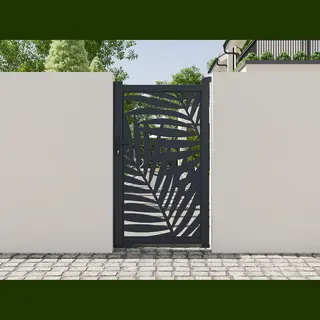 Vente-unique Tuinpoort Van Aluminium Met Tropisch Motief In Lasersnijwerk - B103 X H181 Cm - Antraciet - Togiro L 103 Cm X H 176 Cm X D 4.6 Cm