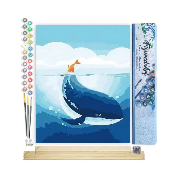 Figured'Art Schilderen Op Nummer Volwassenen Canvas Blauwe Vinvis - Handwerk Acrylverf Kit Diy Compleet - 40x50cm Met Diy Houten Lijst thumbnail