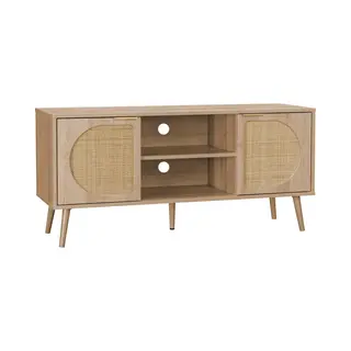 Sweeek - Tv-meubel Met Hout En Afgerond Rietdecor 120 Cm