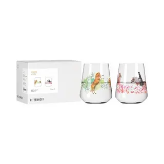Ritzenhoff 8086006 Universal Glas 2er-Set 0, 6 l, Serie Reitgold - Anja Fee Edition Mit Eleganten Reitszenen Und Lebendigem Design – Made In