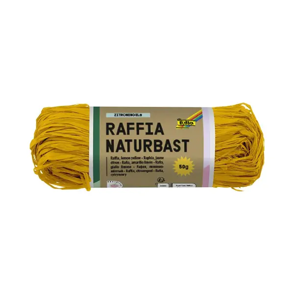 Folia 9014 - Raffia Naturbast Bananengelb, 1 Bündel Mit 50 G, Schnur Aus Natürlichem Strohgemisch, Ideal Zum Basteln, Zur Dekoration Oder Für thumbnail