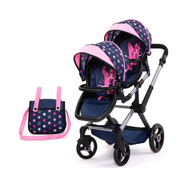 Bayer Design 26716AA Zwillingspuppenwagen Twin Xeo Mit Tasche Und Sonnendach, Höhenverstellbarer Griff, Schwenkschieber, Einzeln Steckbare Sitze, thumbnail