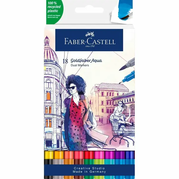 Faber-Castell Goldfaber Aqua Dual fijnschrijver Fijn Zwart, Blauw, Groen, Grijs, Magenta, Roze, Geel 1 stuk(s) thumbnail
