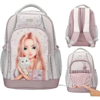 Depesche 13959 TOPModel Blooming Kitty - Schulrucksack In Flieder, Mit Model-Katze-Motiv Und Blumenmuster, Schultasche Mit Verstellbaren Trägern