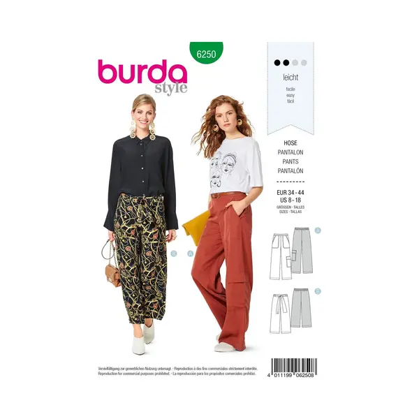 burdastyle Burda Schnittmuster Damen Hosen 6250 Gr. 34-44 thumbnail