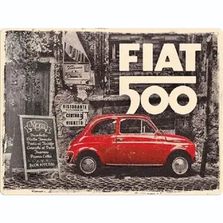 Nostalgic-Art Vintage Bord, Fiat 500 - Red Car - Cadeau-idee Voor Autofans, Metaal, Retro Design Ter Decoratie, 30 X 40 Cm 23295