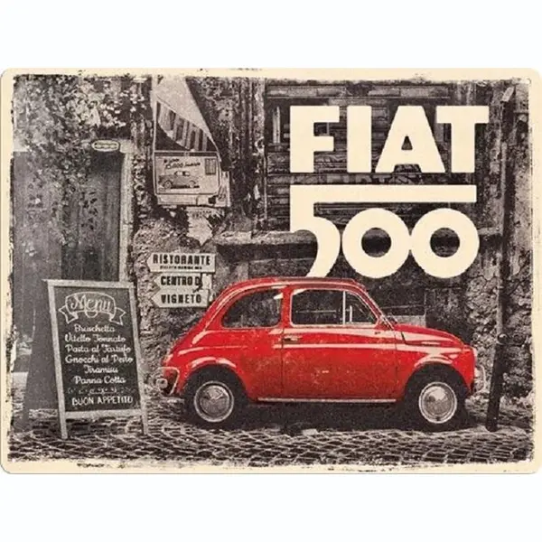 Nostalgic-Art Vintage Bord, Fiat 500 - Red Car - Cadeau-idee Voor Autofans, Metaal, Retro Design Ter Decoratie, 30 X 40 Cm 23295 thumbnail