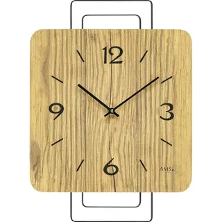 Ams W9700 - Wandklok - Analoog - Vierkant - Quartz - Metaal - Hout - LichtBruin/Beige - Zwart