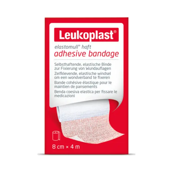 Elastomull® Haft Von Leukoplast®, Elastische Fixierbinde Mit Anti-Rutsch-Effekt, 8 Cm X 4 M, 1 Rolle, Fixiert Kompressen/Schienen An Häufig thumbnail