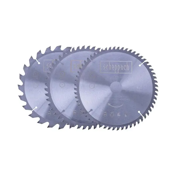 Scheppach Sägeblatt Set 3 Teilig | Für Tischkreissäge HS80 & Tauchsäge PL75 | Ideal Für Mdf-Paletten, Laminat, Weich-& Hartholz, Kunststoffen, thumbnail