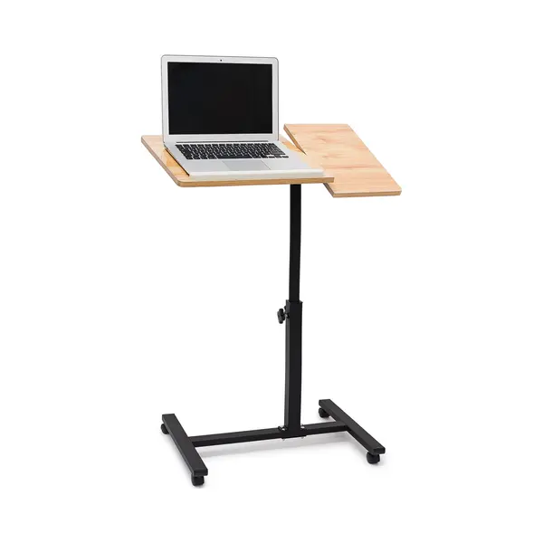 Relaxdays Laptoptisch Höhenverstellbar, Laptopständer Holz, Mit Rollen, Drehbar, HxBxT, 95 X 60 X 40, 5 Cm, Hellbraun, Gelb thumbnail