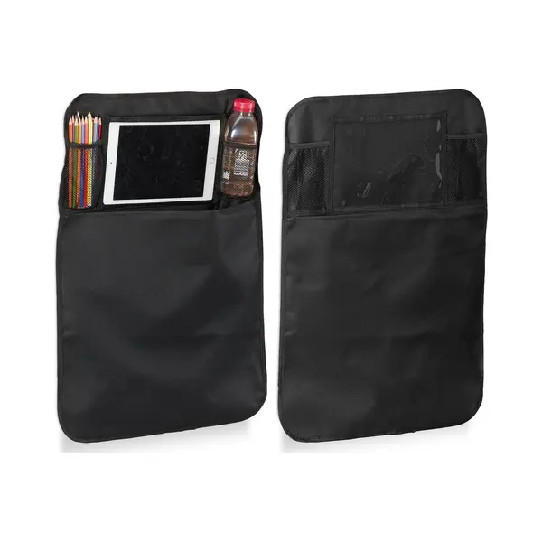 Relaxdays Rücksitz Organizer 2er Set, Rücksitztasche Für Kinder, 4 Fächer, Tablet, Rücklehnenschutz Fürs Auto, Schwarz thumbnail