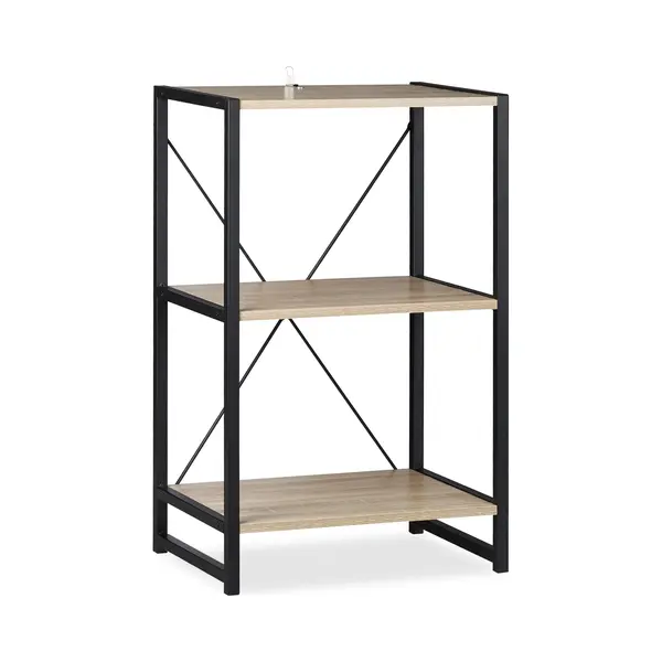 Relaxdays - Shelving Unit, Industrial Storage Design, Bookcase With 3 Shelves, Hwd, 80x50x35 Cm, Pb/metal, Brown/black thumbnail