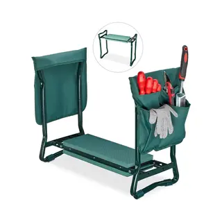 Relaxdays Garden Kneeler & Seat, Soft Knee Pad, 2 Side Pocket Bags, Foldable, 2in1, Up To 150 Kg, 50x60x27.5cm, Green