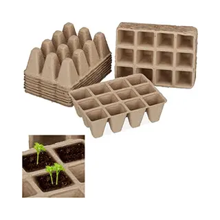 Relaxdays 612 X Anzuchttöpfe Im Set, Biologisch Abbaubar, Aufzuchttöpfe Für Pflanzen, Eckig, Pflanztöpfe, Zellulose, H, 5cm, Beige