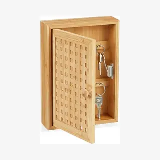 Relaxdays, Bamboo Storage, 8 Hooks, HxWxD, 27 X 19 X 7.5 Cm, For Hallway, Cabinet, Key Box, Natural