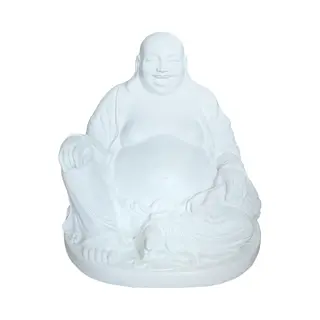 Relaxdays Laughing Buddha Figure 45 Cm, Garden, Indoor Decoration, Vintage Stone-effect, Weatherproof, Frostproof, White