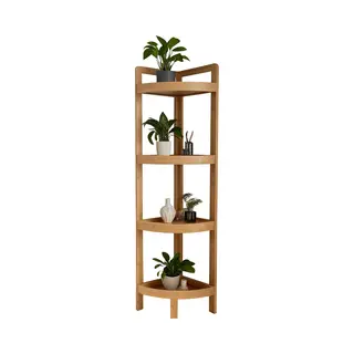 Relaxdays Bamboo Corner Shelf, 4 Curved Shelves, Hwd, 105.5x23x23 Cm, Space-saving For Bathroom & Kitchen, Natural