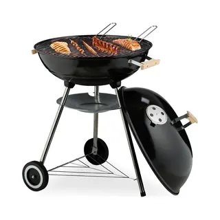 Relaxdays Kettle Bbq, Ø 54 Cm Grill, Outdoor Charcoal Barbecue With Wheels, Freestanding, Ash Catcher, Smoker, Black, Plastic, Stainless Steel, Steel