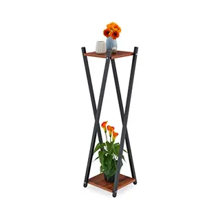 Plantenstandaard Binnen - 2 Etages - Houtlook - 99x29x29 Cm - Zwart-donkerbruin