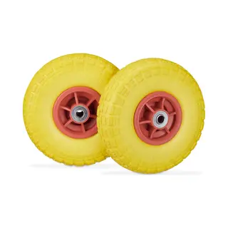 Relaxdays Set Of 2 Wheelbarrow Tyres, Puncture-proof Solid Rubber, 4.1/3.5-4", 16 Mm Axle, Spare Wheel, Yellow/red