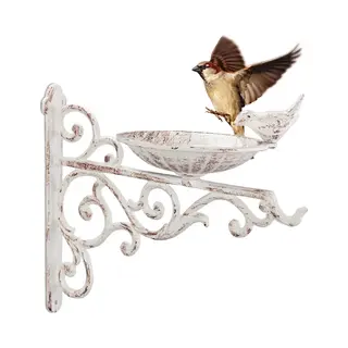 Vogelbadje Gietijzer - Muur - Hangend - 24 X 28 X 14 Cm - Vogeldrinkschaal - Wit