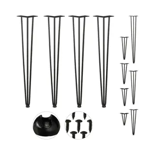 Relaxdays Hairpin Legs, Set Of 4, 3 Bars, Metal, Table Support For Shelf And Stool, 71 Cm, Black