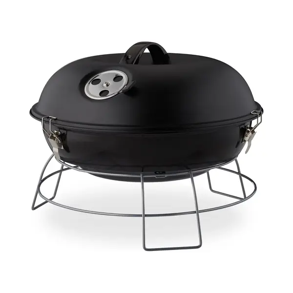 Kogelbarbecue Draagbaar - Met Deksel - Voor Houtskool - Ø36 Cm - Zwart thumbnail