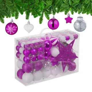 Relaxdays Weihnachtskugeln Kunststoff Pink Matt Glänzend Glitzernd 101er Set