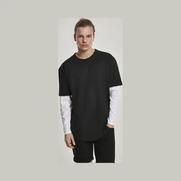 Urban Classics - Oversized Shaped Double Layer Longsleeve Shirt - Xl - Zwart/Wit thumbnail
