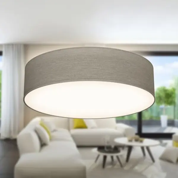B.K.Licht - Ceiling Light With Fabric Light Shade, Flush Mount Light Fitting, 2 E27 Sockets, Max. 40 Watt Bulb, Livingroom, Bedroom Ceiling Lights, thumbnail
