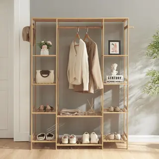 [en.casa] Kleiderständer Ilomantsi Garderobenständer Offener Kleiderschrank Bambus Mit Einer Kleiderstange Jackenständer 122 X 35 X 165 Cm Mit 2