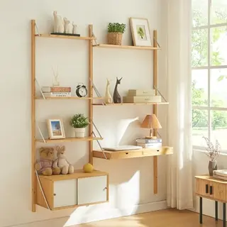[en.casa] Wandrek In Scandinavische Stijl Met 5 Planken, 2 Laden, Kast Met 2 Schuifdeuren, In Hoogte Verstelbare Elementen, Met Voorgeboorde Gaten,