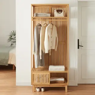 [en.casa] Garderobenständer Ypäjä Offener Garderobenschrank Mit Kleiderstange Flurgarderobe 187 X 80 X 47 Cm Jackenständer Bambus Standgarderobe