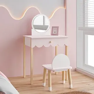[en.casa] Make-uptafel Voor Kinderen Met Kaptafel Met Grote Spiegel En Lade Voor Accessoires, In Hoogte Verstelbaar, Stabiel, Veelzijdig, Mdf,