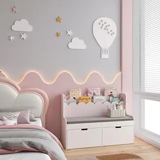 [en.casa] Leesbank Met Rek Voor Kinderen, Opbergkast Met Kussen, Speelgoedkist Met Laden, Boekenkast, Mdf, Spaanplaat, 100 X 45 X 70 Cm, Roze,