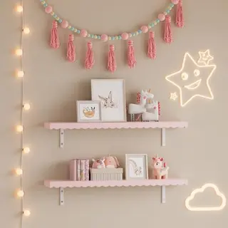 [en.casa] Wandregal Für Kinder Vestnes Schweberegal Kinderzimmer Regale Im 2er Set Ablagen In Wellendesign Bücherregal Hängend 80 X 17 X 4 Cm