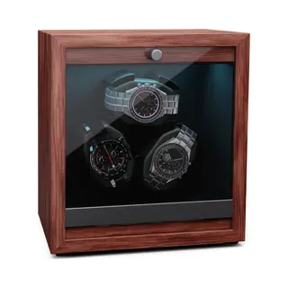 Klarstein Brienz 3 Watchwinder, 3 Horloges, 4 Modi, Houten Look, Blauwe Binnenverlichting