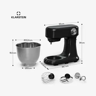 Klarstein Bella Evo 1500W Stand Mixer – 5L Stainless Steel Bowl, 12 Speeds, Planetary Mixing, Pulse Function, Dough Hook, Beater & Whisk, Kitchen