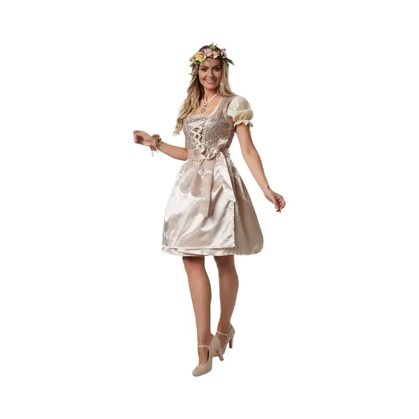 Tectake Dressforfun - Mini-Dirndl Burgau Model 1– Nauwaansluitende Korte Dirndl In Beige Met Pailletten En thumbnail