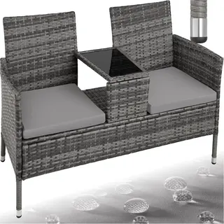 Tectake® Wicker Tuinbank Met Tafel - 2-zits - 131 X 61 X 82 Cm - Bank Inclusief Kussen - Grijs - 2 Tuinstoelen In 1 Tuinmeubel