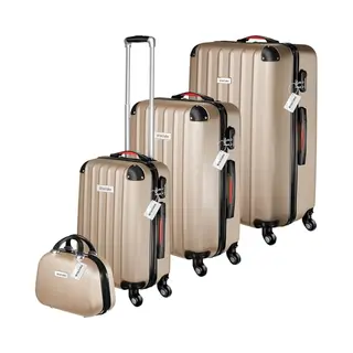Tectake® - 4-delige Reiskofferset - Inclusief Bagageweger En Label - 360° Wielen - Harde Koffer Met Cijferslot - Stapelbaar - Trolley Handbagage -
